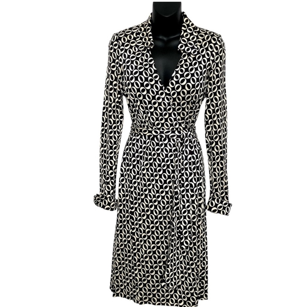 DVF silk jersey “Jeanne” wrap dress.